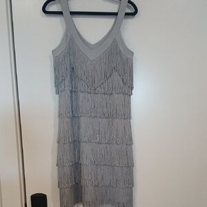 White House Black Market Gray Fringe Dress